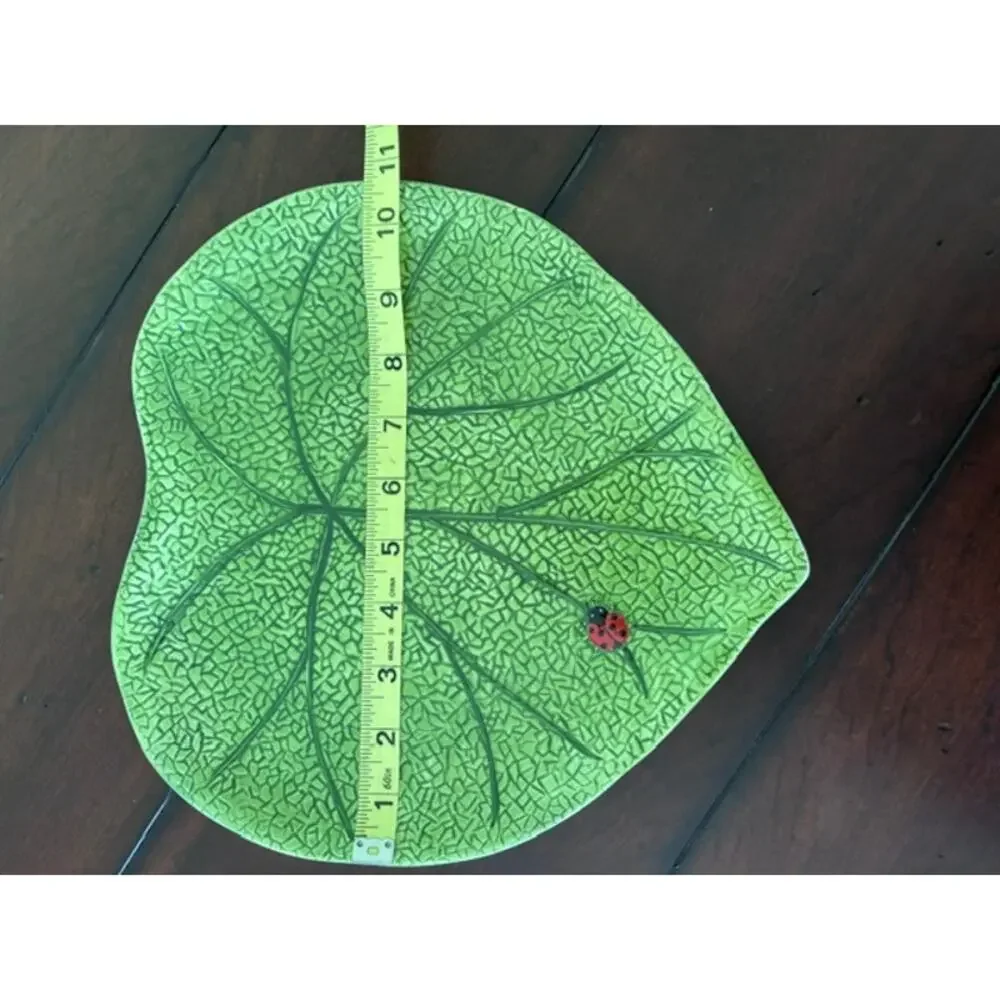 Pier 1 Ladybug Leaf Serving Tray Bowl Set Hand Painted Earthenware 3 Pc